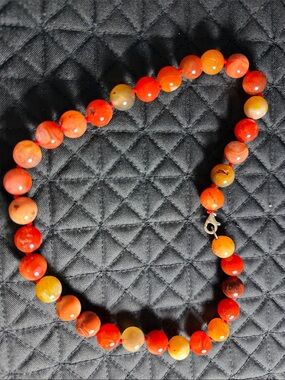 Orange Red Beaded Necklace - Polished Agate Style